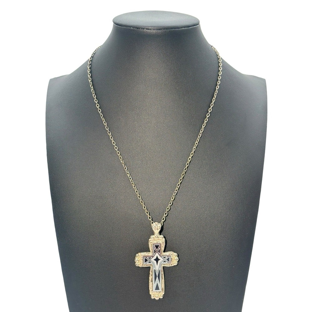 Vintage Silver Tone Unique Geometric Christian Religious Cross 18" Necklace